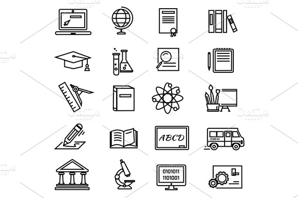 Lines Education Icons on White preview 2