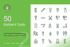 50 Barber’s Tools Green & Black Icon, an Icon by IconBunny
