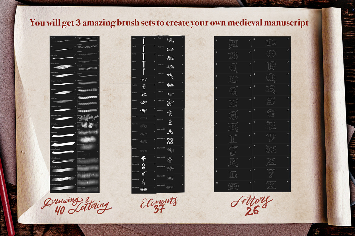 Medieval Manuscript Creator Kit, a Brush Add-On by Letter Elfa Studio (Photo 2 of 9)