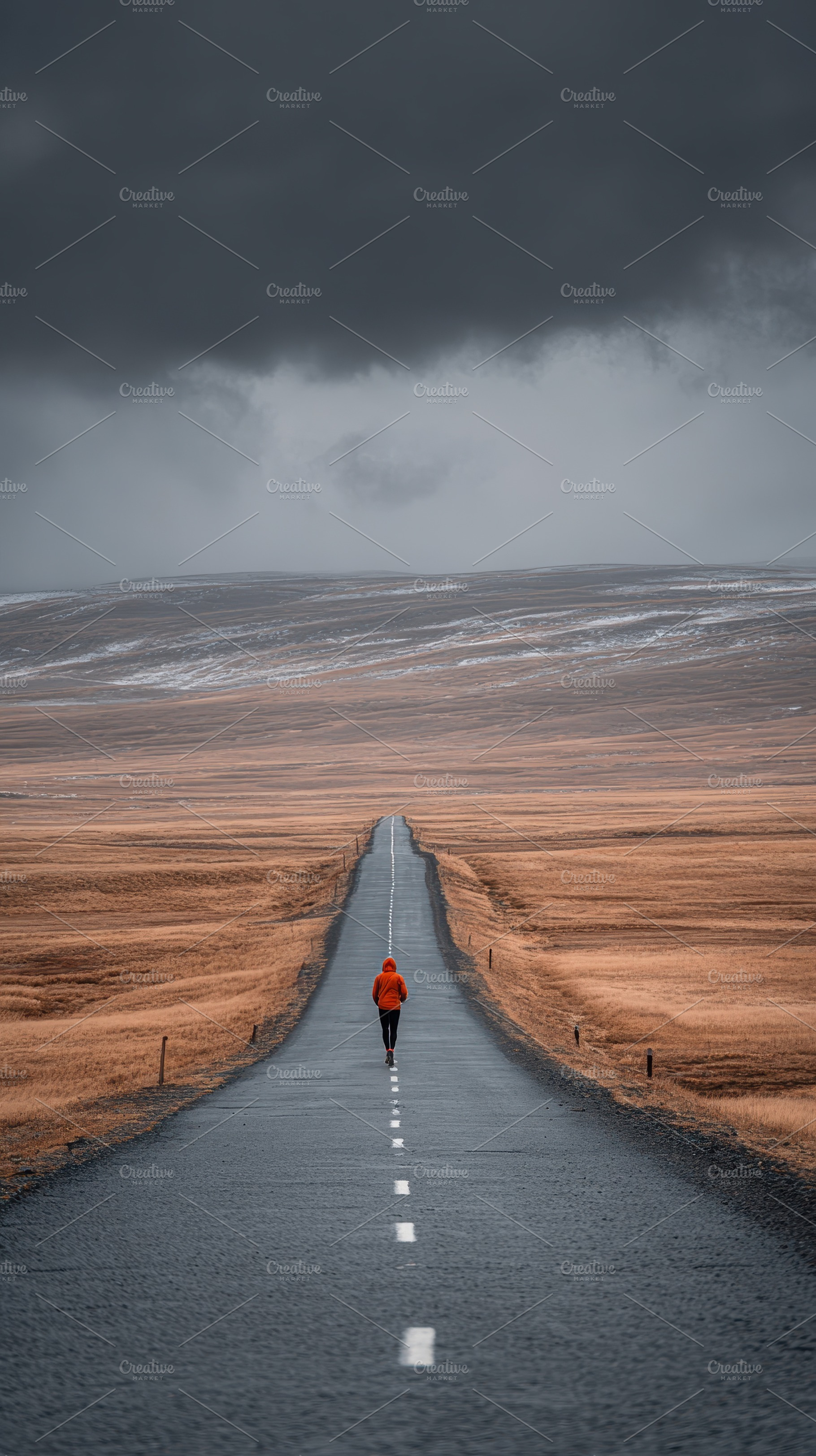 Person walking alone on a long road, a Photo by Pixeness Studio