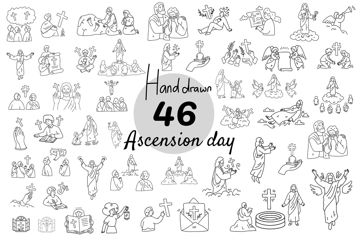 ascension day hand drawn set, a Person Illustration by foxndeer (Photo 1 of 4)