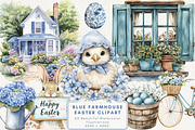 Blue Farmhouse Easter Clipart, an Illustration by NadiaTheronArt (Thumbnail 1 of 4)