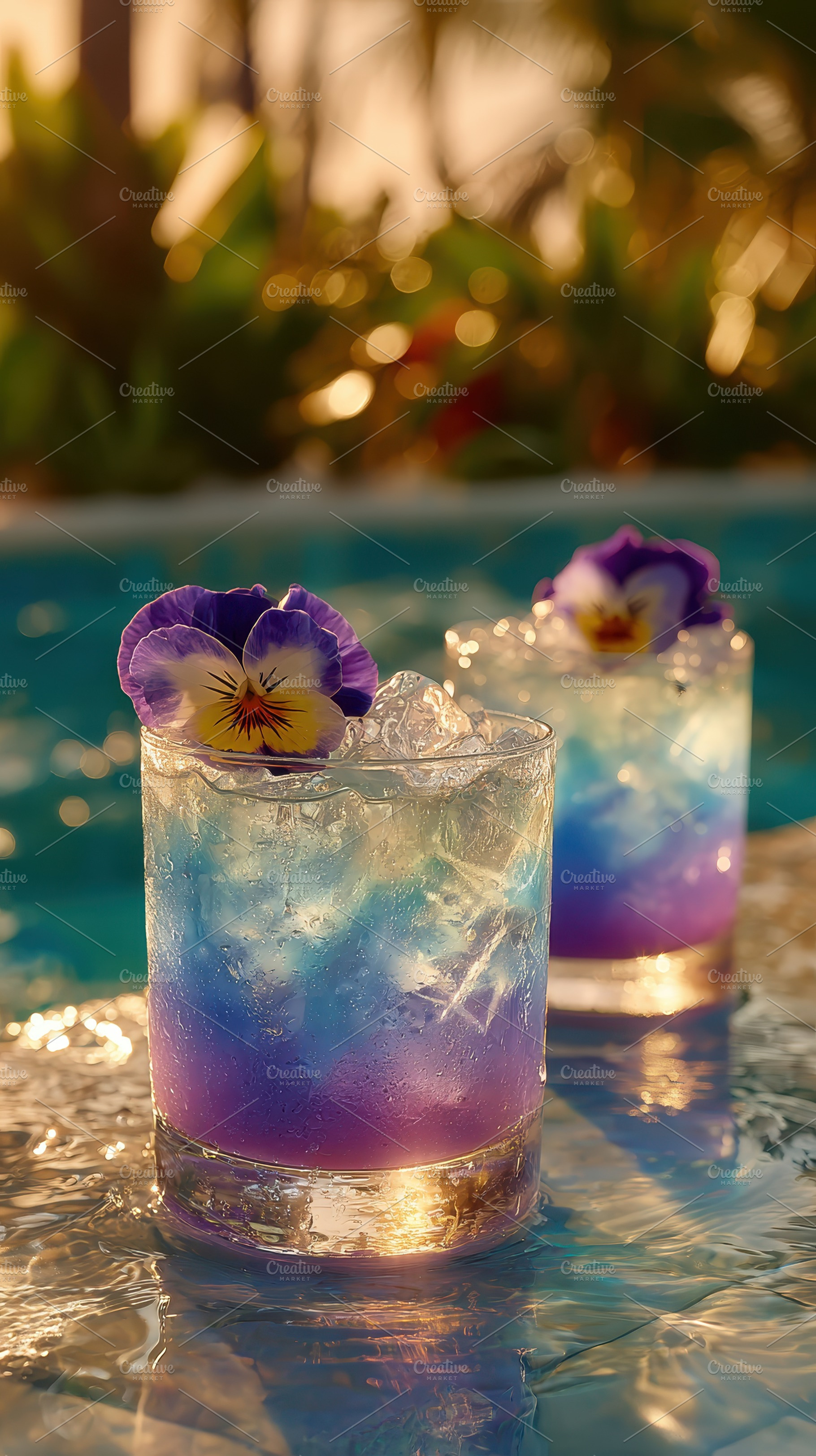 Two vibrant purple cocktails by the, a Photo by Pixeness Studio