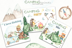 Camping Animals Watercolor