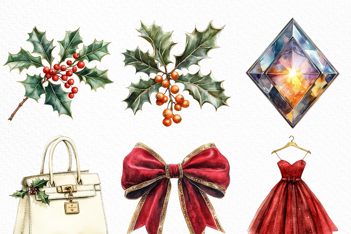 Watercolor Luxury Christmas Clipart, an Illustration by Craft Nest (Photo 3 of 6)