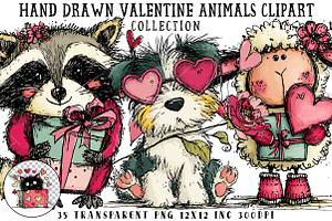 Hand Drawn Valentine Animals Clipart, an Illustration by OK Design