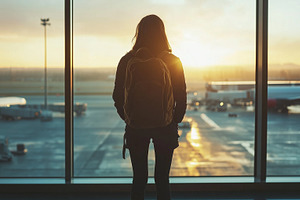 Woman standing at airport, a Transportation Photo by MistyDay