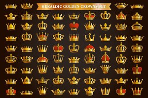 76 Golden Crowns Icons Silhouettes