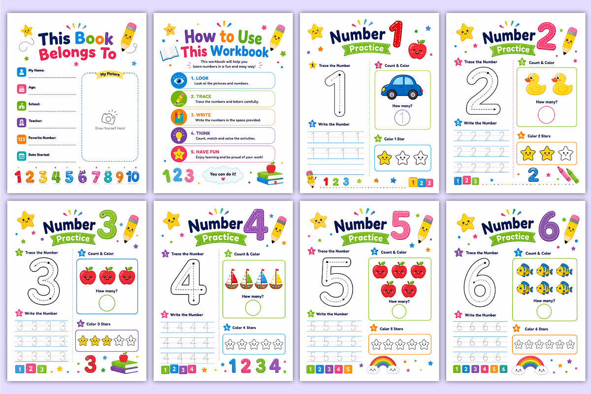 Number Learning Workbook | Math, a Stationery Template by Mustafiz (Photo 2 of 5)