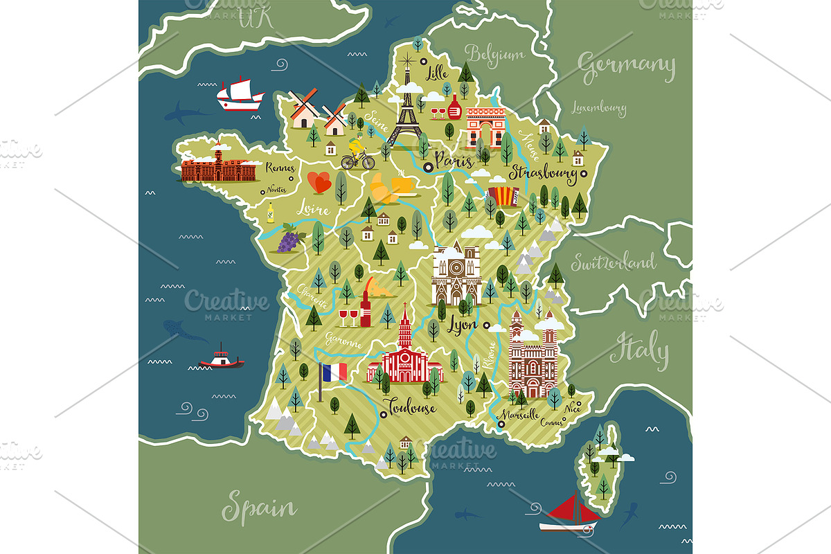 Stylized map of France., an Illustration by Booblgum