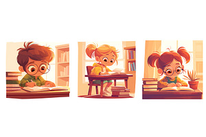 children reading cartoon set. kid, an Education Illustration by Stock-Smart-Start