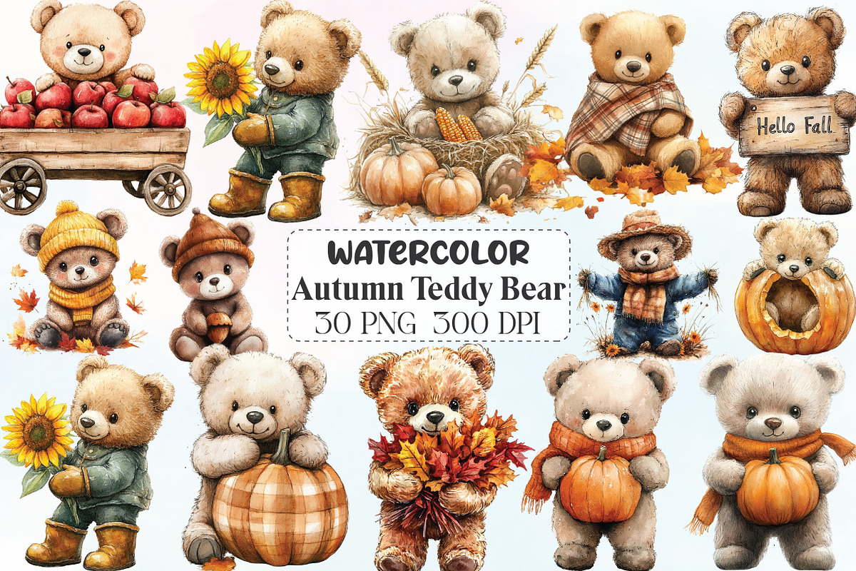 Autumn Teddy Bear Sublimation, an Illustration by CraftArtStudio (Photo 1 of 6)