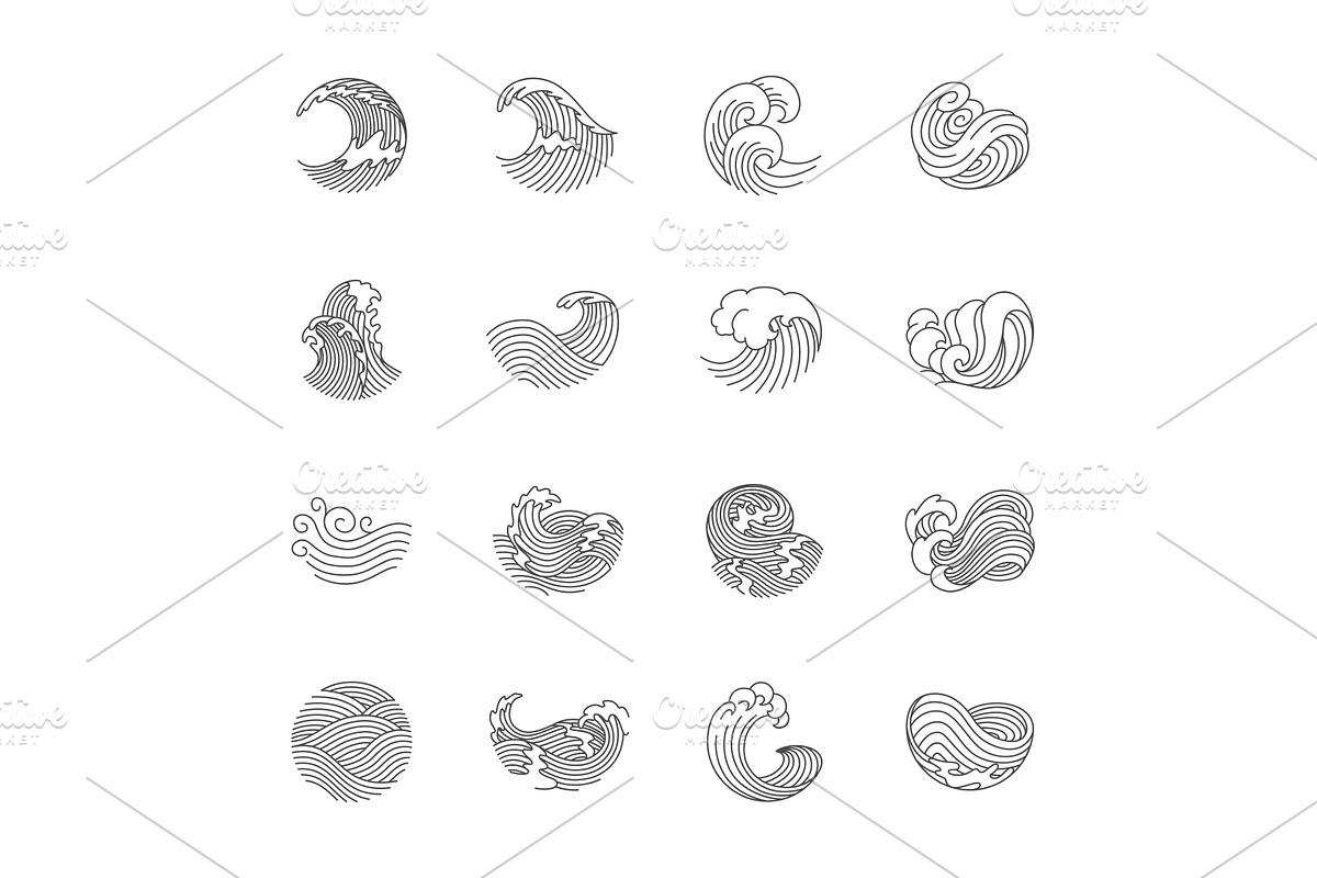 Oriental waves icons japan, an Object Illustration by Things for designers