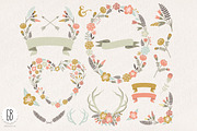 Floral wreaths heart antler laurels, an Illustration by GrafikBoutique (Thumbnail 1 of 3)