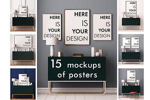 15 mockup of posters in the interior