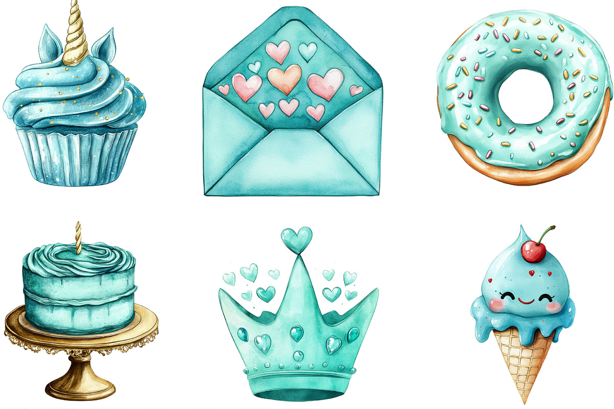Teal Birthday Sublimation Clipart, an Illustration by Designking (Photo 3 of 4)