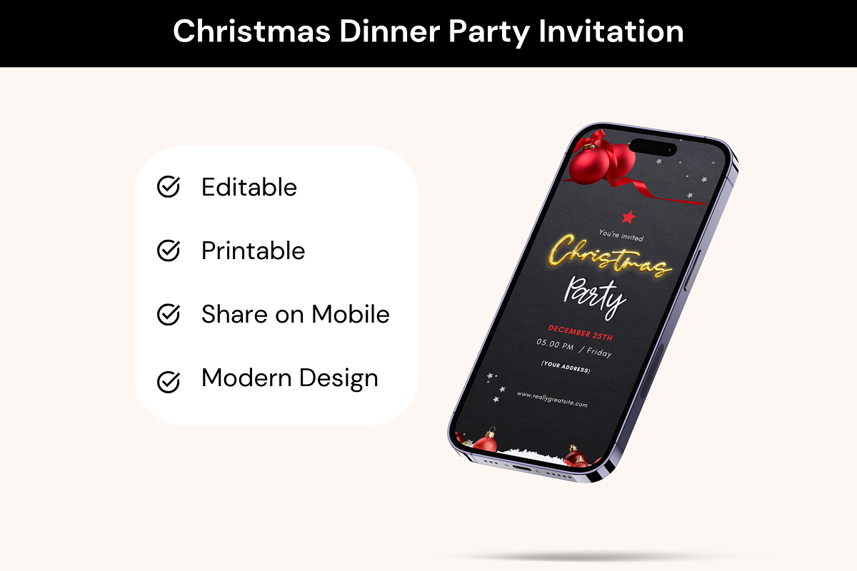 Christmas Dinner Party Mobile Invite, a Social Media Template by Adored Templates (Photo 1 of 10)