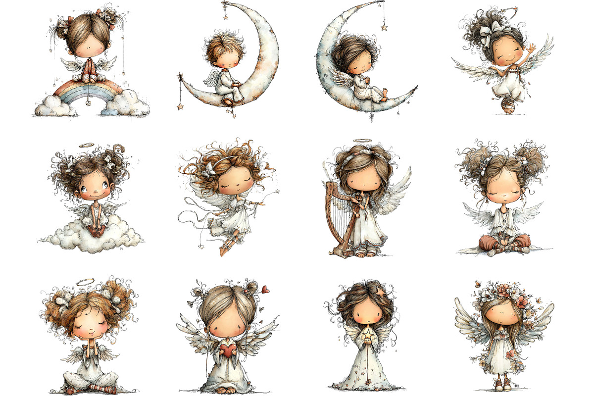 Whimsical Angels Clipart, an Illustration by Designking (Photo 2 of 5)