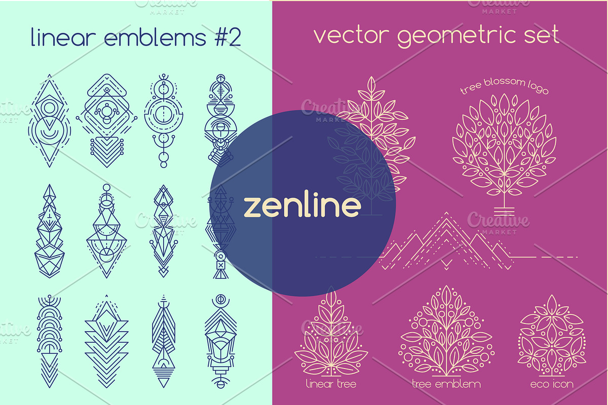 Zenline Set: Vector Linear Emblems#2, an Object Graphic by Moo Graphics (Photo 1 of 5)