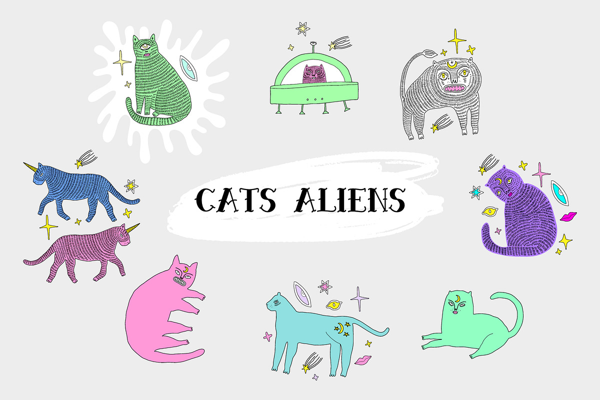 Magical Cats Aliens Set, an Animal Illustration by Annie Konst (Photo 1 of 8)