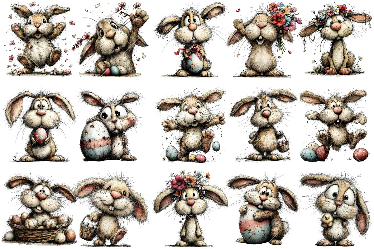 Whimsical Easter Bunny Clipart, an Illustration by OK Design (Photo 3 of 6)