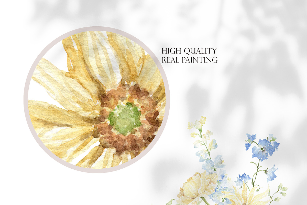 Watercolor Clipart-Blue Cream Floral, a Decorative Illustration by Beigetime (Photo 2 of 16)