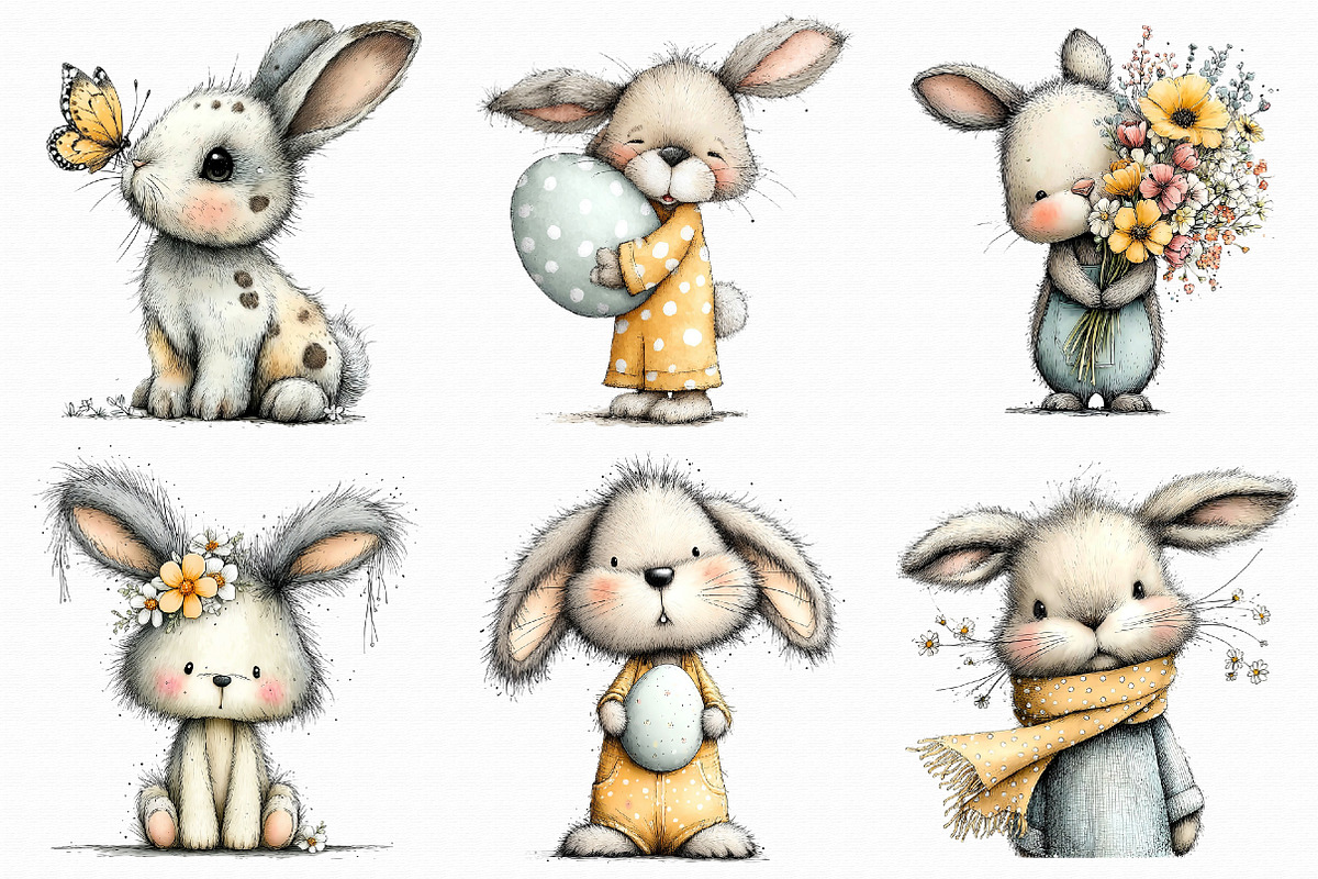 Whimsical Easter Bunny Clipart, an Illustration by Libby Wishes (Photo 2 of 9)