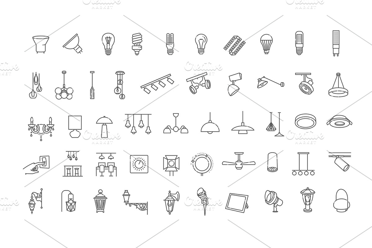 Lamps line icons, an Object Illustration by Tettygreen