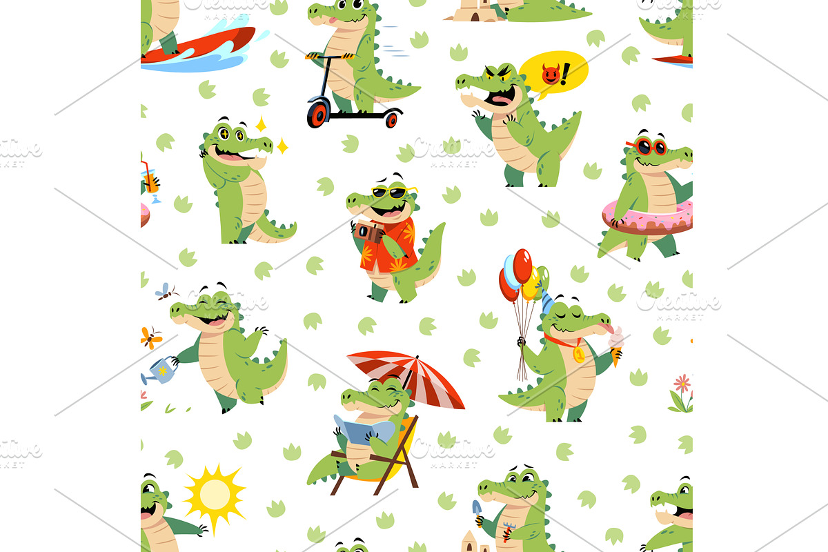 Cute alligator seamless pattern, a Texture Illustration by YummyBuum