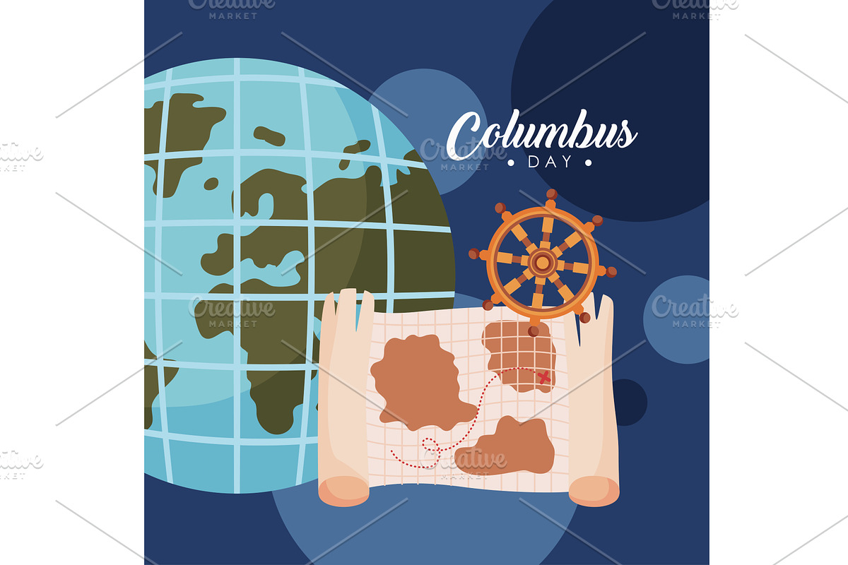 columbus day lettering postcard, an Illustration by studiogstock