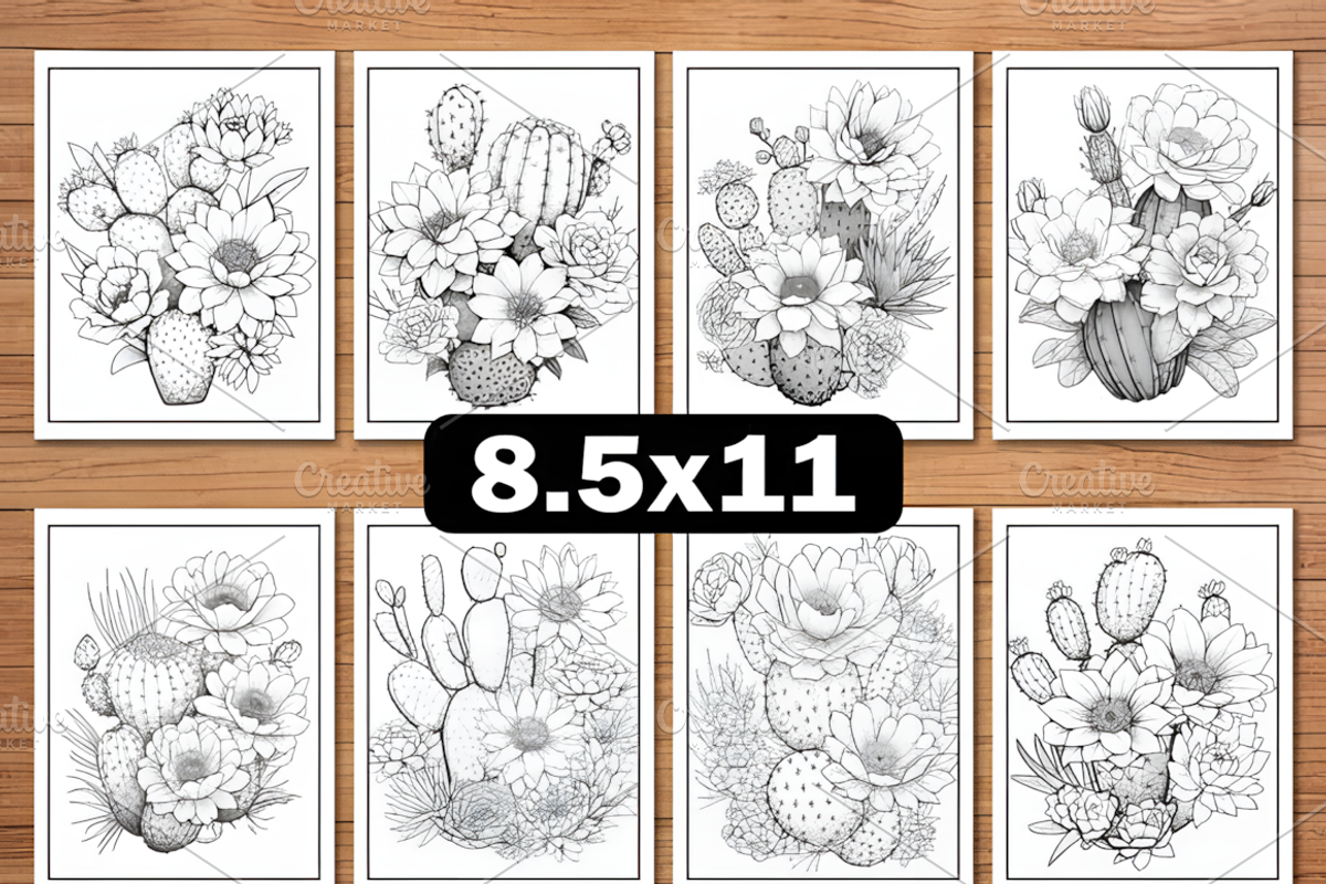 Floral Cactus Coloring Pages, an Illustration by Ink Gallery (Photo 3 of 4)