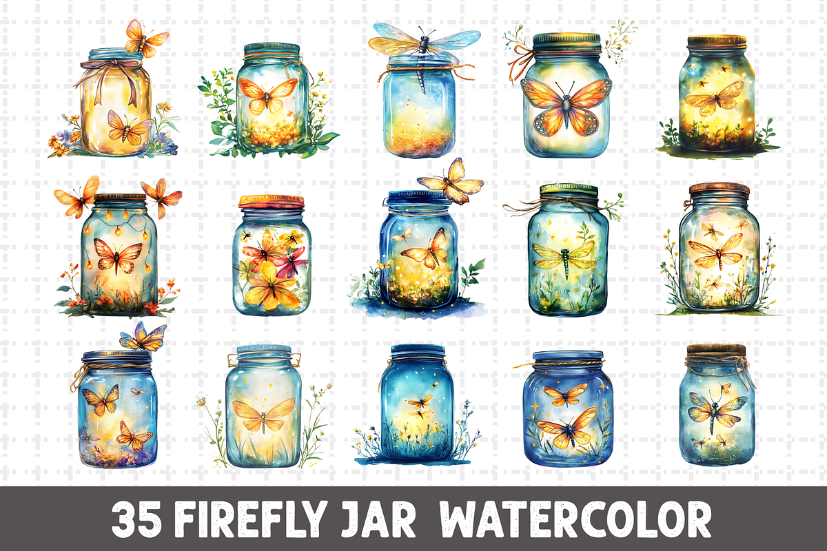 Firefly Jar Watercolor Bundle PNG, an Illustration by RaiihanCrafts