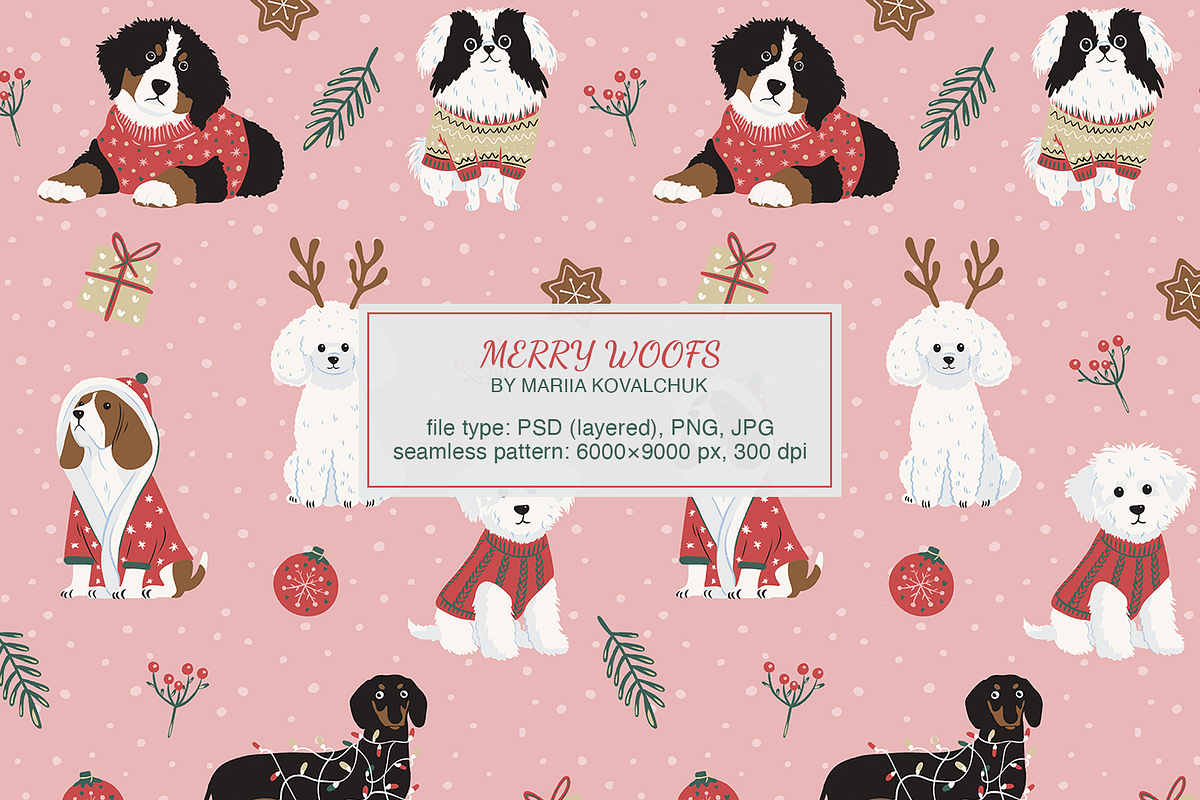 Christmas Doggy Dog Pattern, a Pattern Graphic by Mariia Kovalchuk (Photo 2 of 10)