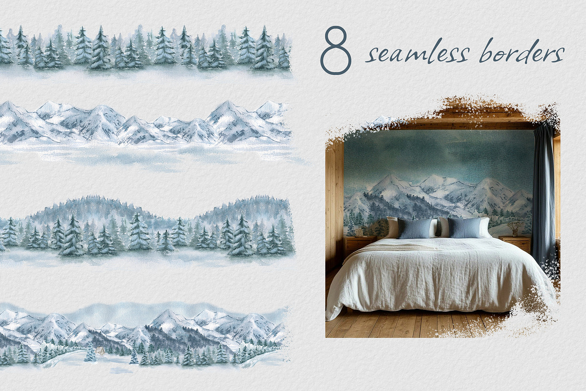 Winter landscape watercolor clipart, an Illustration by Kate Lanbina (Photo 7 of 12)