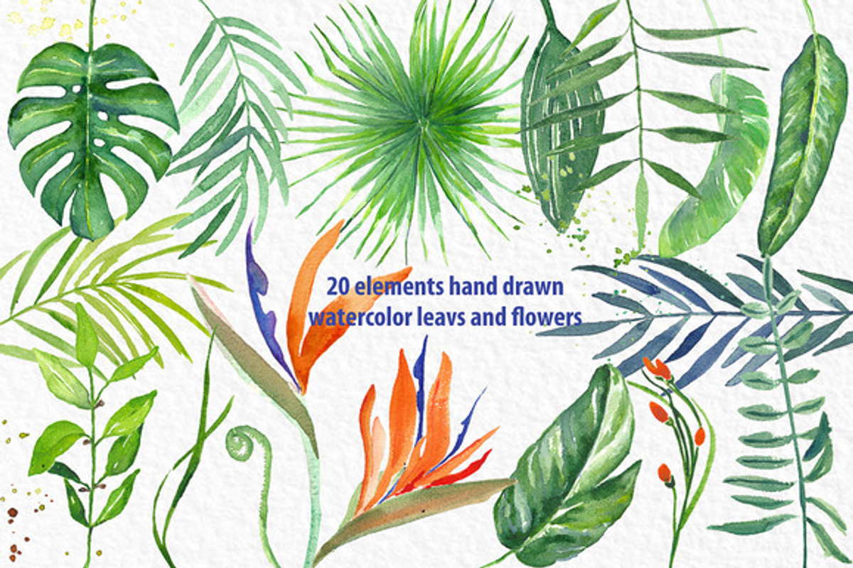 Tropical leaves branches watercolor, a Decorative Illustration by LABFcreations (Photo 9 of 9)