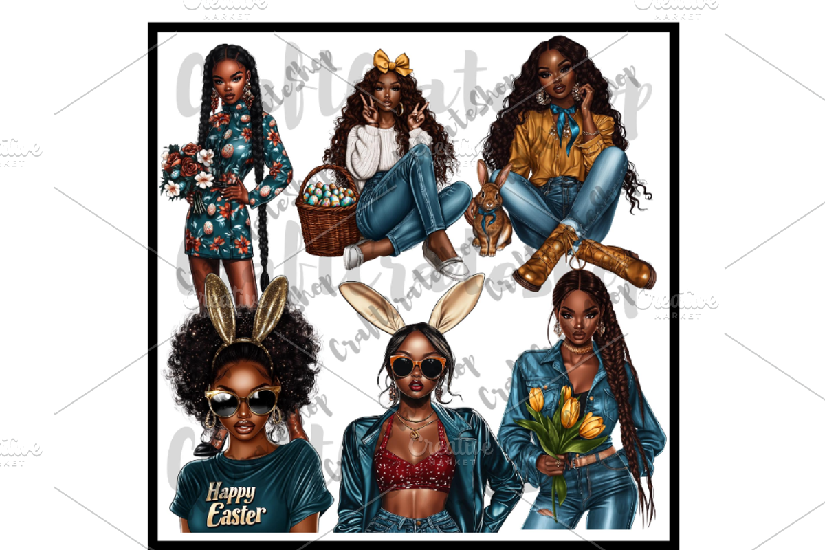 Black Woman Easter Clipart, an Illustration by CraftCrateShop (Photo 2 of 6)