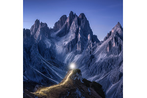 Flashlight trails on mountain path, a Nature Photo by den-belitsky