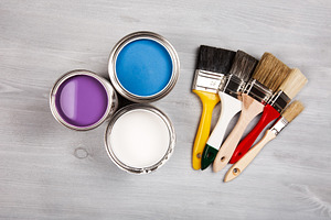 Paint cans and brushes on white, an Arts & Entertainment Photo by Anna Efetova