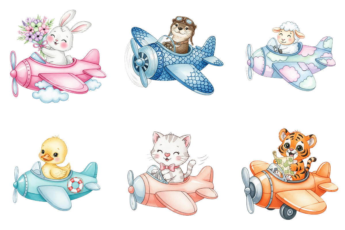 Airplane Watercolor Clipart png, an Illustration by Watercolor design (Photo 2 of 4)