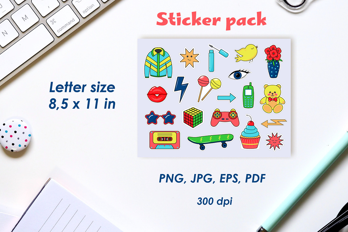 Retro pop art sticker bundle, an Object Illustration by JulyGart (Photo 2 of 6)