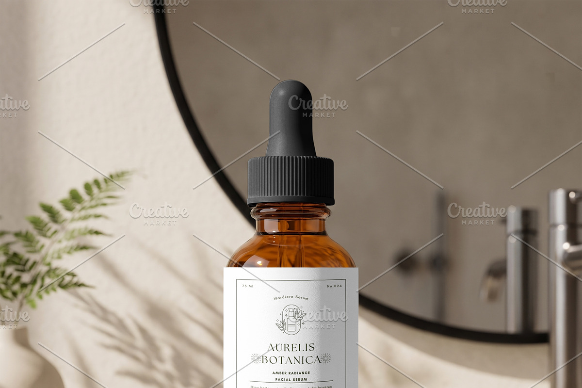 Amber Glass Dropper Bottle Mockup, a Packaging Mockup by Pixel Foundry (Photo 3 of 6)