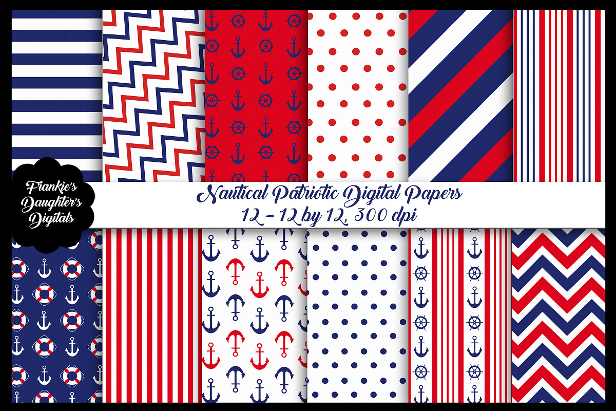 Nautical Patriotic Colors Papers, a Pattern Graphic by FrankiesDaughtersDesign (Photo 1 of 3)
