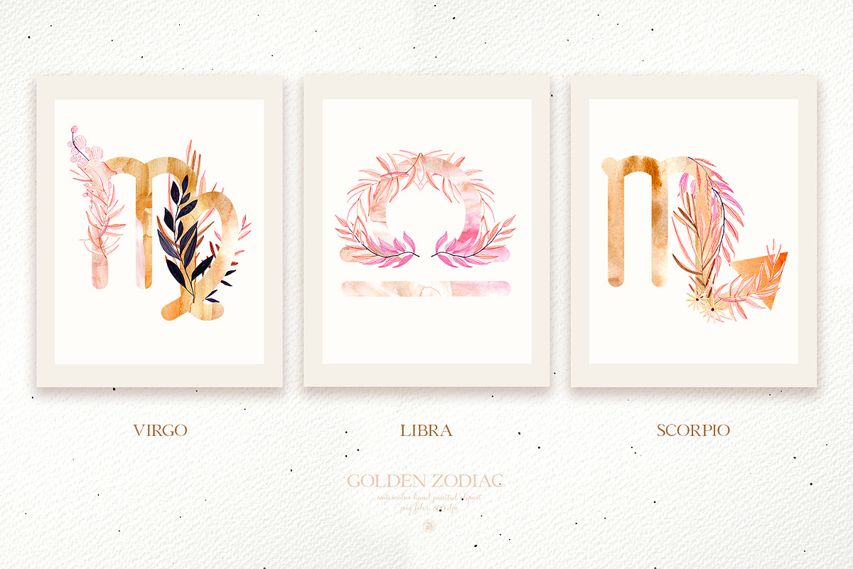 Watercolor Golden Zodiac, an Illustration by Webvilla Studio (Photo 2 of 6)