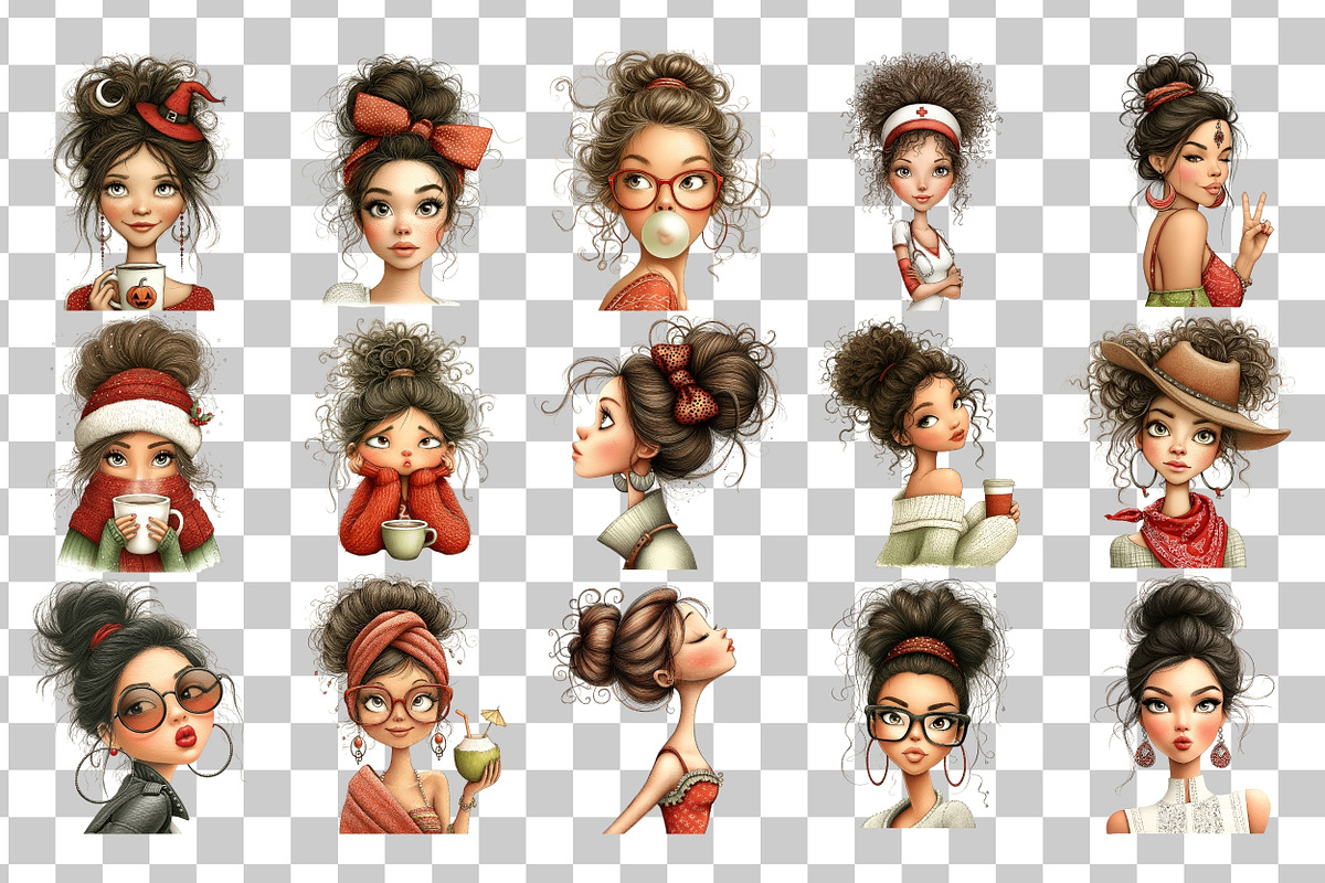 Messy Bun Girls PNG Clipart, a Person Illustration by Nicolle's Colorful Art (Photo 3 of 7)