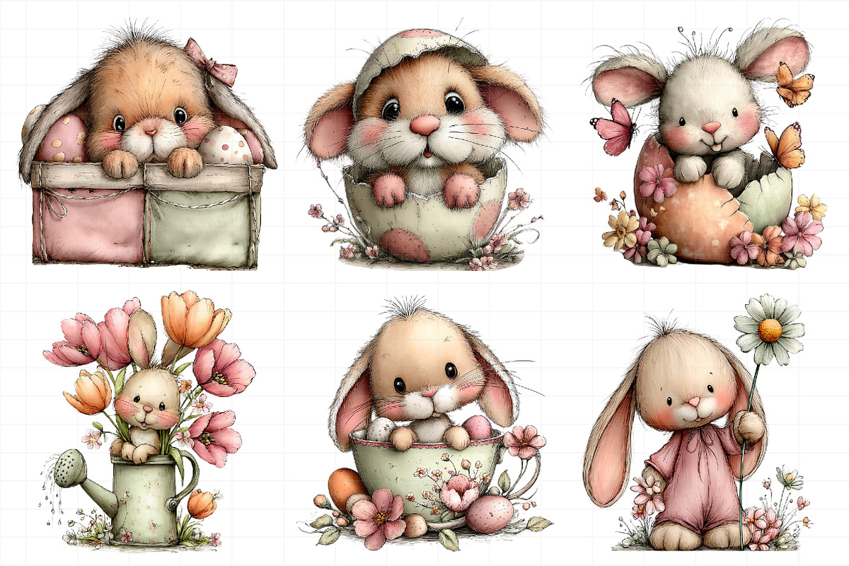 Whimsical Spring Bunny Clipart, an Illustration by Daily.Designs (Photo 3 of 8)