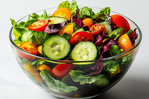 Fresh vibrant salad in glass bowl he, a Food & Drink Photo by Pixeness Studio
