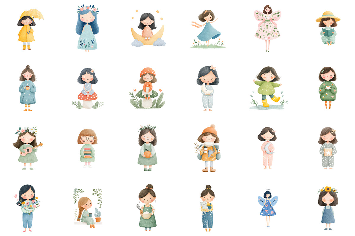 Whimsical Girls Clipart Set, an Illustration by Sublimation Artist (Photo 2 of 6)