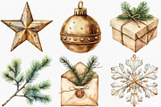 Watercolor Neutral Christmas Clipart, an Illustration by Canvas Craft (Thumbnail 2 of 8)