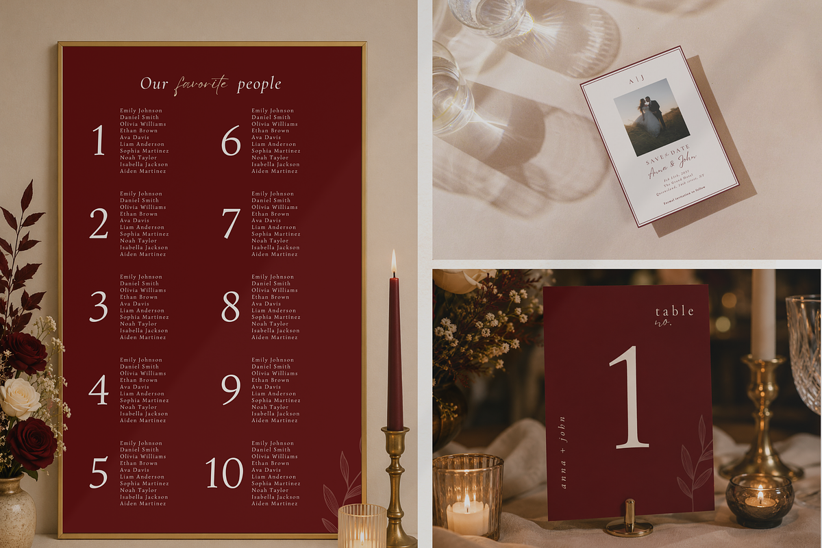 Luxury Burgundy Wedding Canva Bundle, a Stationery Template by Matisse Studio (Photo 2 of 9)