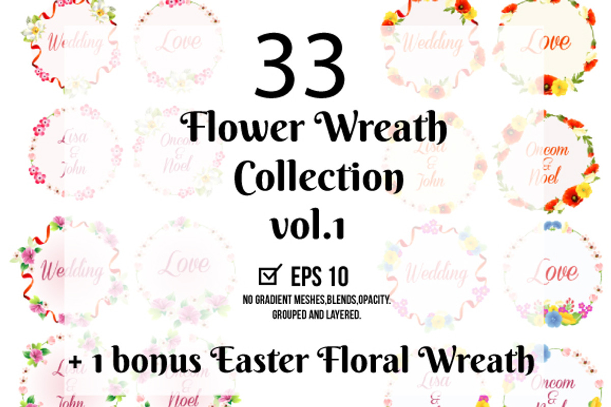 33 Flower Wreath Vector Collection, a Graphic by Propylparaben (Photo 1 of 14)